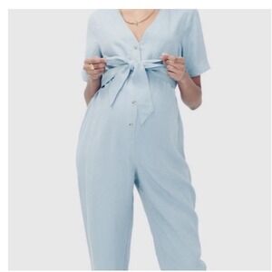 Hatch Noelle Maternity Friendly Jumpsuit Blue Size 3 / Large Missing Belt